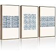 PHOPAGO 16x24in Large Blue Abstract Framed Wall Art Modern Boho Neutral Line Wall Decor Minimalist Geometric Artwork Bedroom Living Room Natural Framed