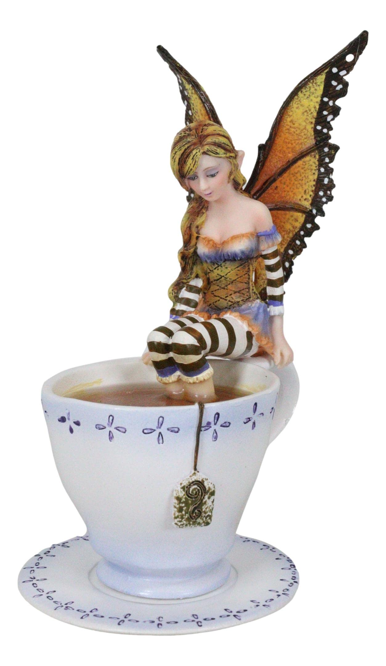 Ebros Gift Amy Brown Teacup Mocha Coffee Fairy Figurine Whimsical Faerie Figure 6.5" H Statue Decor Pixies Sprites Fairies and Magic