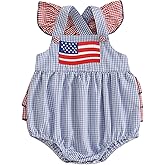 4th Of July Baby Girl Outfits Newborn Bubble Romper Infant Plaid Bodysuit T Shirt Memorial Day Patriotic Clothes