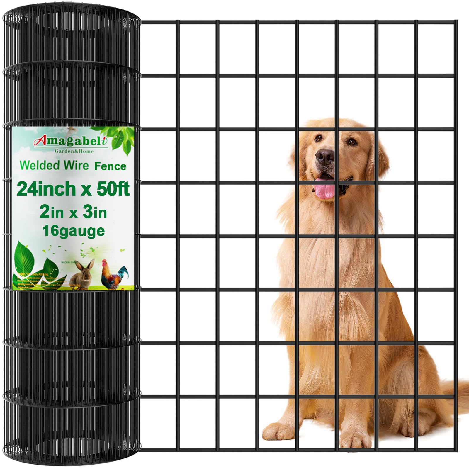 Photo 1 of Amagabeli Black PVC Coated Welded Wire Fence 2 Inch x 3 Inch 24inch x 50ft 16 Gauge Chicken Wire Mesh Roll Metal Garden Border Fencing for Yard Vegetable Plant Protection Poultry Netting Dog Rabbit