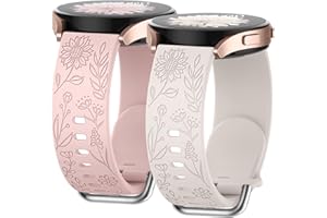 Knossen Floral Engraved Bands for Garmin Venu 2Plus, Venu Sq2, Venu, Vivoactive 5, Vivoactive 3, Soft Silicone Flower Pattern Replacement Strap for Garmin Vivomove Sport and Forerunner 245 645 Music, 2 PACK