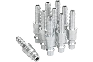 JOROY 1/4 Air Plug with Hose Barb, Industrial M-Type Fittings, 1/4 Inch Flow Size. 1/4 Inch Hose Barb, Steel Material, 300PSI, 10 Pieces Air Compressor Hose Fittings