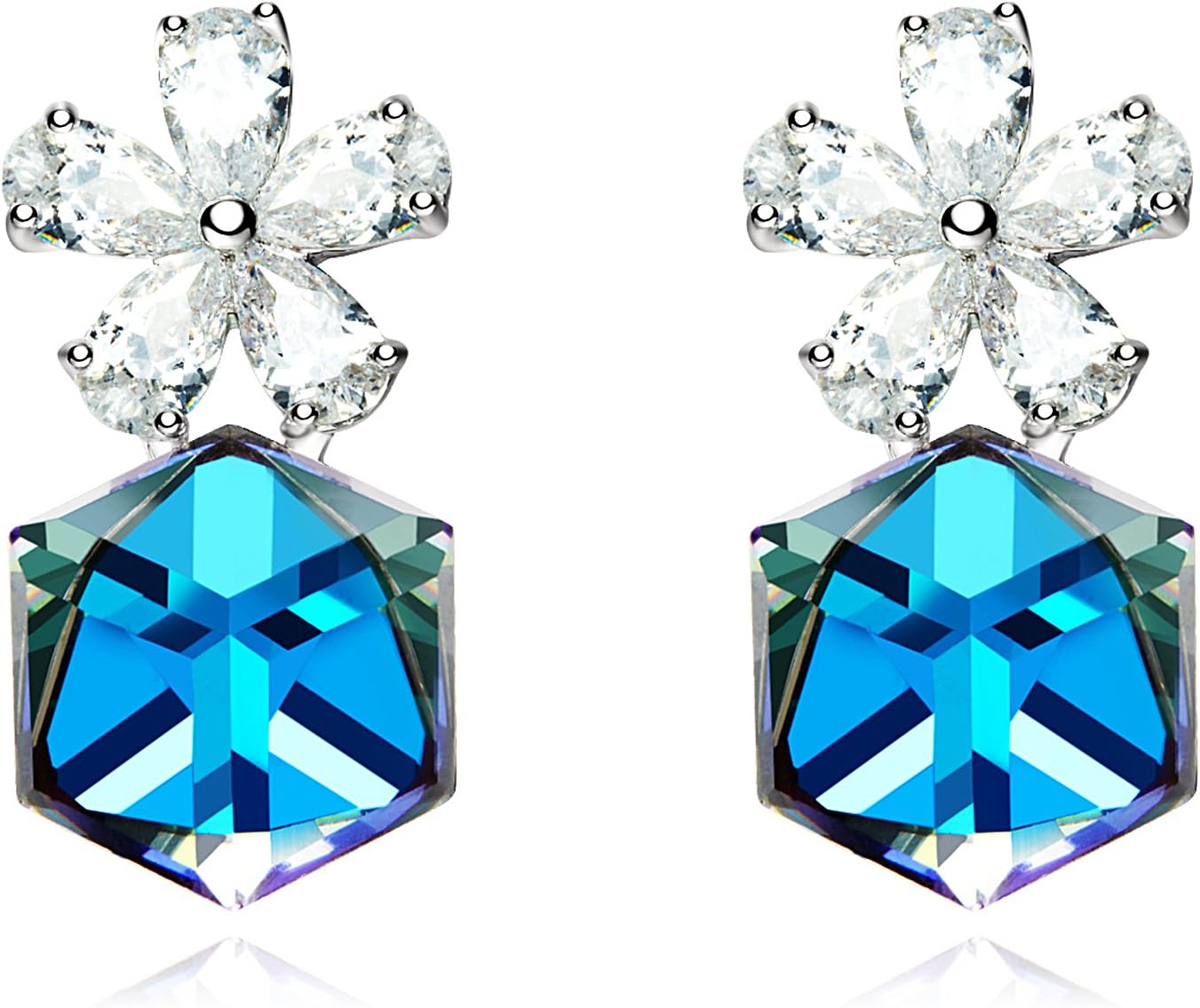 Sue's Secret Cube Color-Changing Rhodium Plated Stud Earrings with Crystals from Swarovski