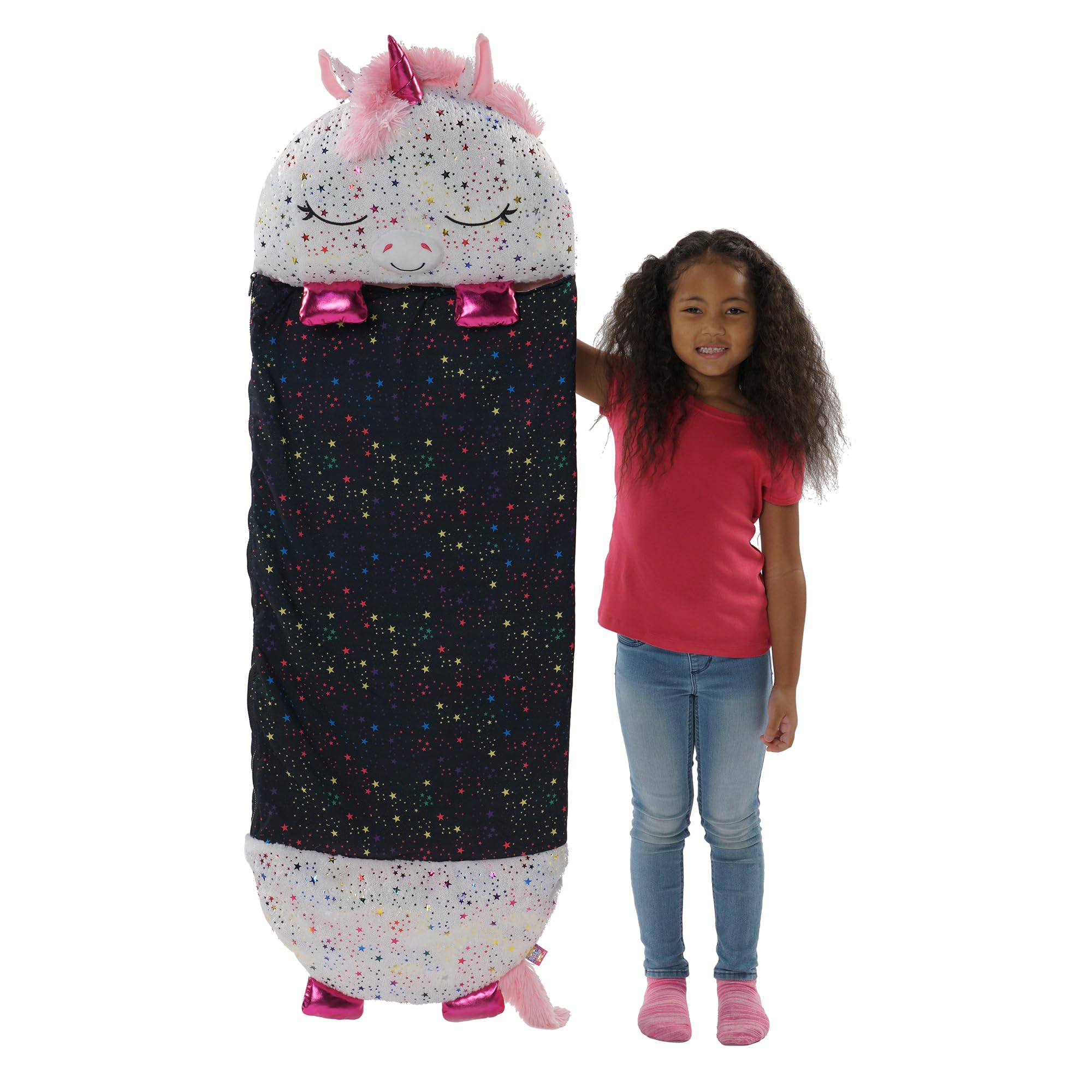 Happy Nappers Pillow & Sleepy Sack- Comfy, Cozy, Compact, Super Soft, Warm, All Season, Sleeping Bag with Pillow- Medium 54” x 20”, Shimmer Unicorn