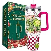 BAISHIDA 40 oz Christmas Grinchi Tumbler with Handle and Straw, Stainless Steel Tumbler with Lid Straw, Car Sports Travel Cup Gift 40oz Tumblers (Christmas 1)