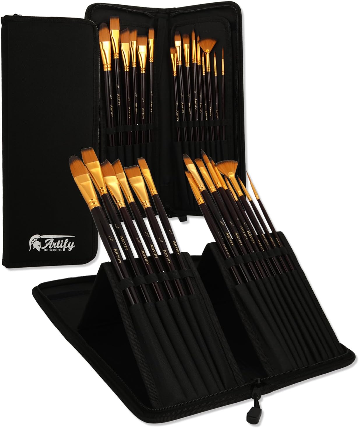 Artify 15 Pcs Long Handle Paint Brush Set Perfect for Acrylic Oil Watercolor Gouache and Face