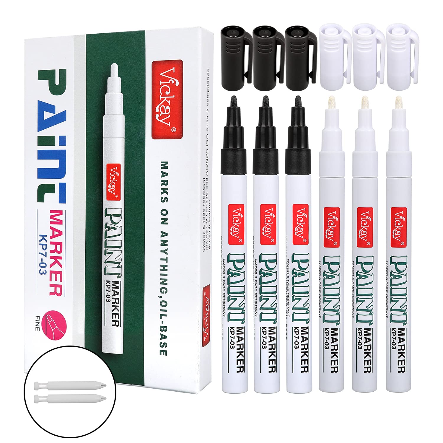 Photo 1 of Fine Paint Marker for Rock Painting-Stone, Ceramic, Metal, Glass, Wood,Set of 6 Paint Pens High Volume Ink High Volume Ink for DIY Craft (3Black+3White)