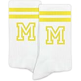 SSQBZU Striped Initial Socks with the Letter in Yellow, Socks for Adult, Teens, Men&Women, Gifts for Friends, Family, etc.