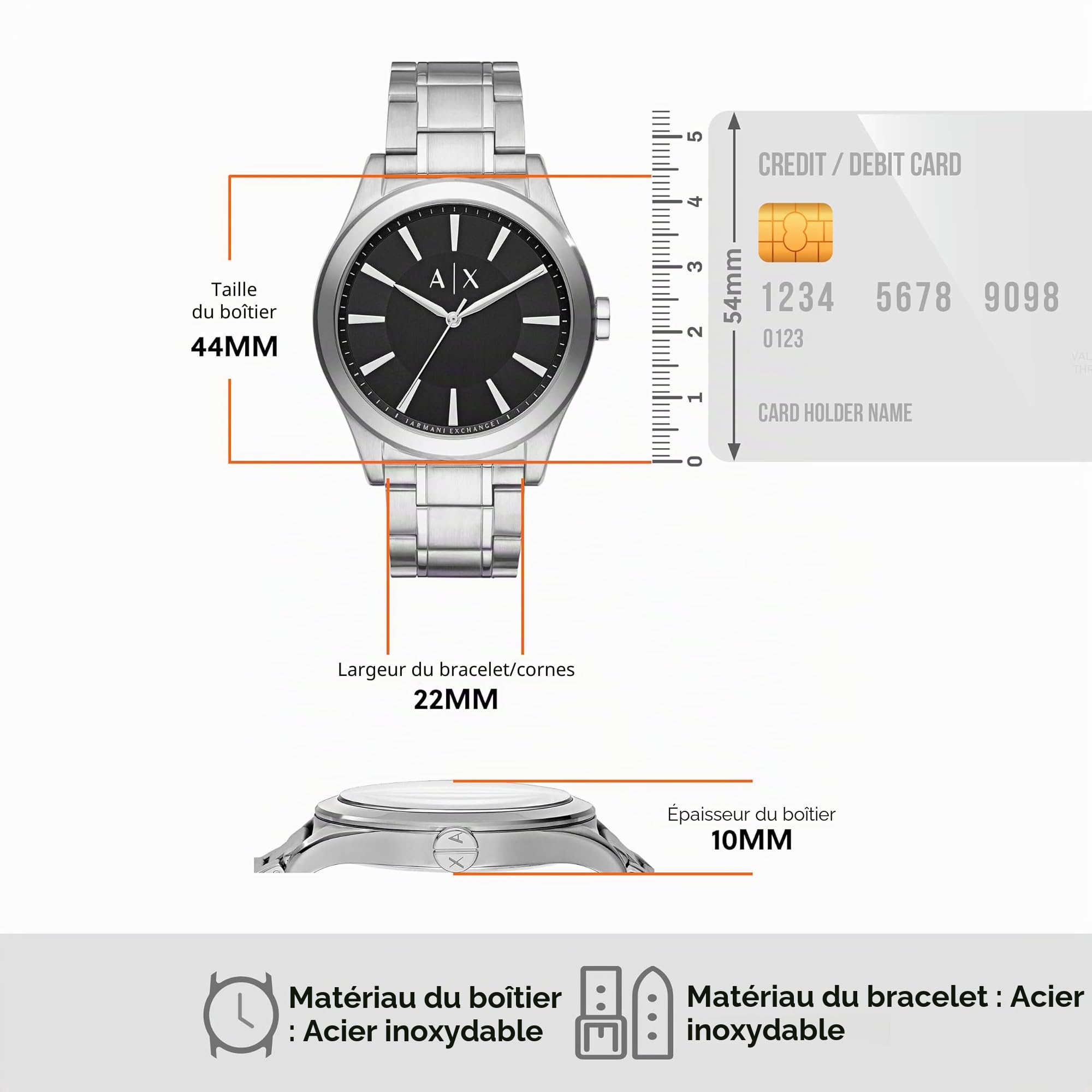 Watch For Men, Quartz Three hand movement and 44mm Case Size with Stainless steel strap