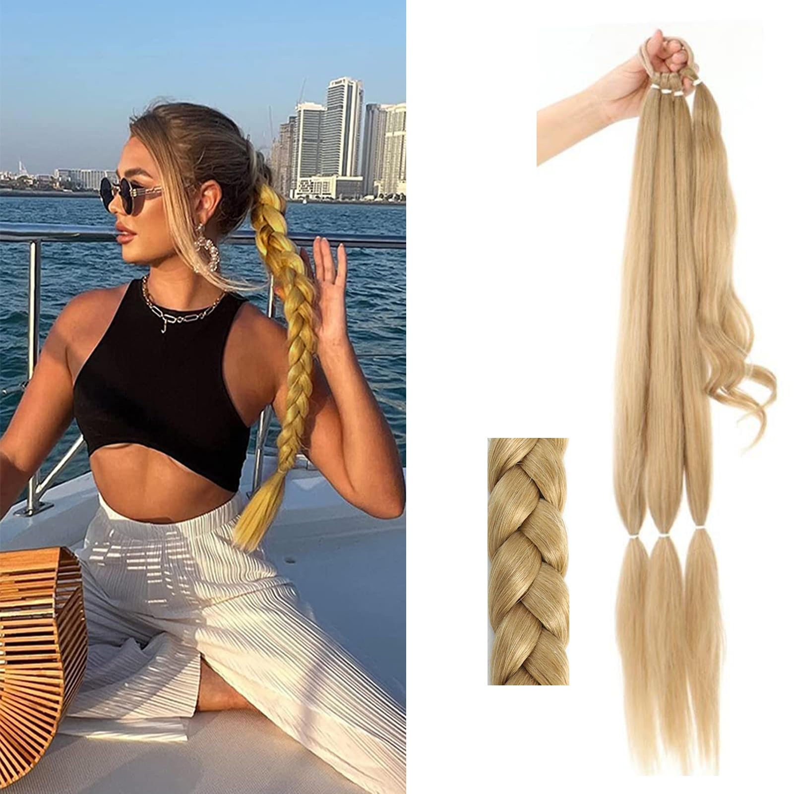 32" Long Braid Ponytail Hair extensions Wrap Around Pony Hair Pieces Drawstring Ponytail Clip In Braiding Pony Hairpiece for women girls (Strawberry Blonde/Bleach Blonde) โ image 1