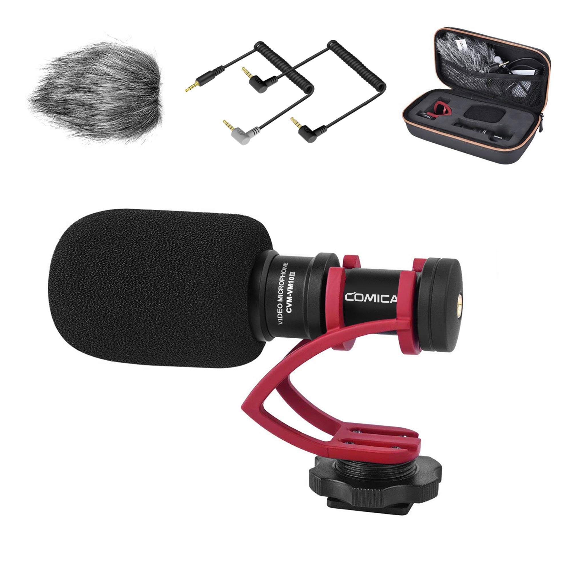 comica CVM-VM10II Compact Condenser Microphone with Wind Muff Microphone Cardioid Shotgun for DSLR Camera Canon, Nikon, Fuji, Sony, Panasonic, Smartphones etc. (Red)