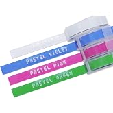 MoTEX Refill Tape for Embossing Label Maker, Pastel Color Tapes 4 Rolls, 3/8-Inch (Clear, Green, Violet, Pink)
