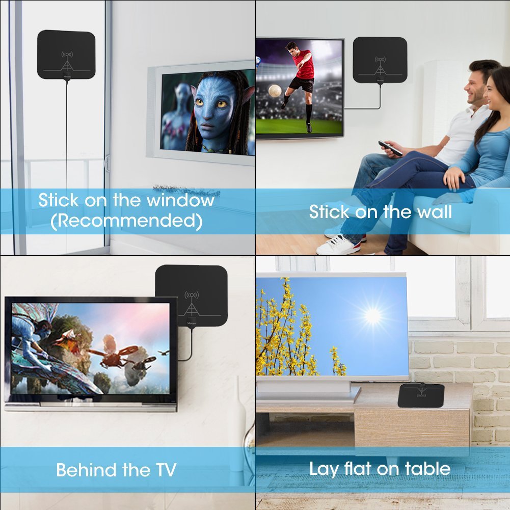 Mercase TV Aerial Indoor [Upgraded High Reception, 60 Miles Range, with Detachable Amplifier Signal Booster, 13.2ft Cable] Amplified 4K 1080P Digital HDTV Freeview Television Antenna