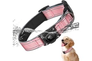 ODOKELE Upgraded AirTag Dog Collar, Collar with Thickened Airtag Holder IPX7 Waterproof, Enhanced Reflective, Soft Padded, Heavy-Duty Apple Air tag Dog Collars for Small, Medium and Large Dogs (Pink,S)