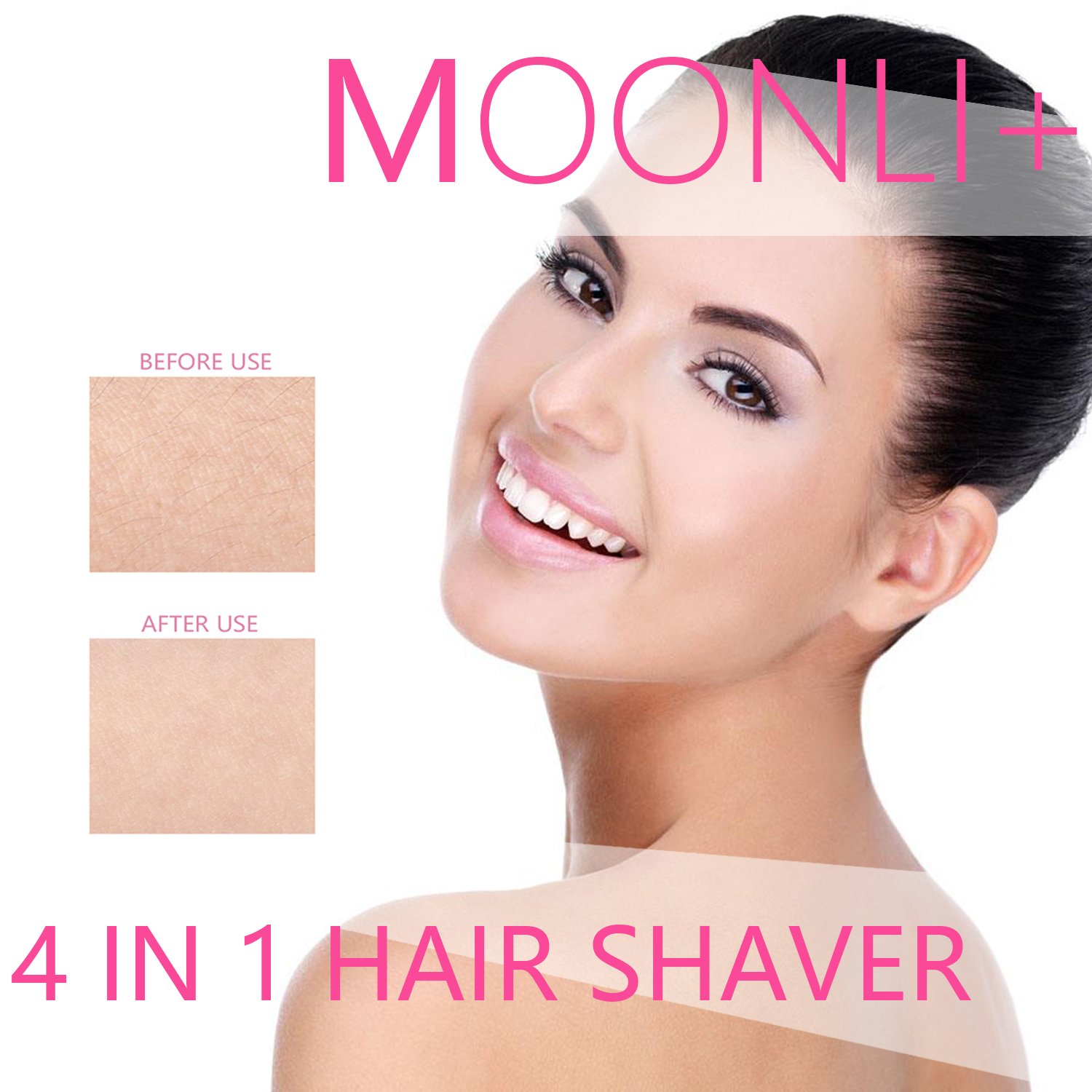 Hair Shaver for Women Bikini Electric Facial Hair Removal Ladies Razor Epilator Nose Hair Remover Kit Pubic Hair Trimmer for Women Bikini Face Eyebrow Body Armpit Leg Moonli 4 in 1 Waterproof Groomer