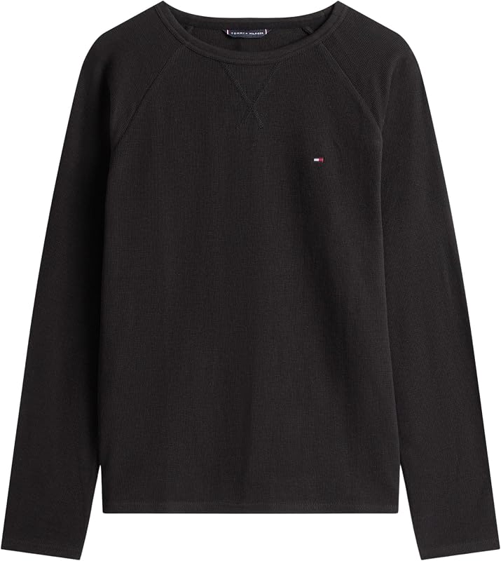 T-Shirt Manches Longues Homme Waffle avec Col Ras-du-Cou, Noir (Black), S — photo 5 sur 5