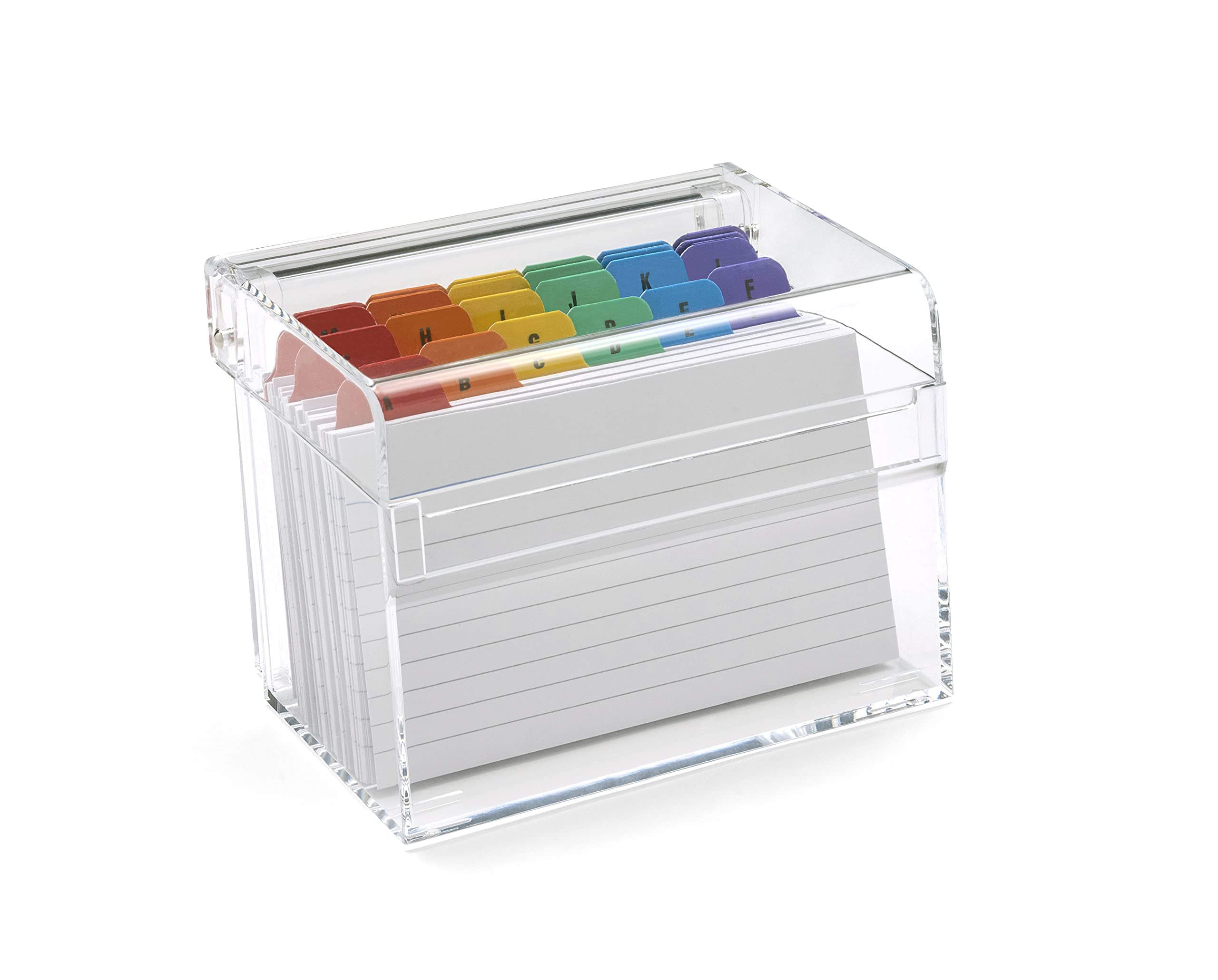 Osco Small Clear Acrylic Index Box, A to Z Divider Tabs, 100 Lined Note Cards, Ruled Revision Flash Cards, Recipe Notes, Contacts Filing, Desktop Organiser, Holds 5" × 3" cards (127 × 76 mm) — image 1