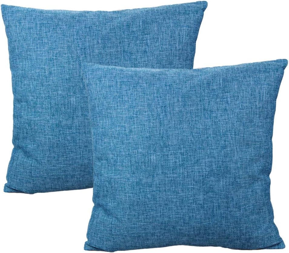 All Smiles Navy Blue Throw Pillow Covers Square Accent Cushion Solid Burlap Pillowcases 18"x18" for Sofa Couch Indoor Outdoor Patio Furniture Porch Sunbrella Set of 2