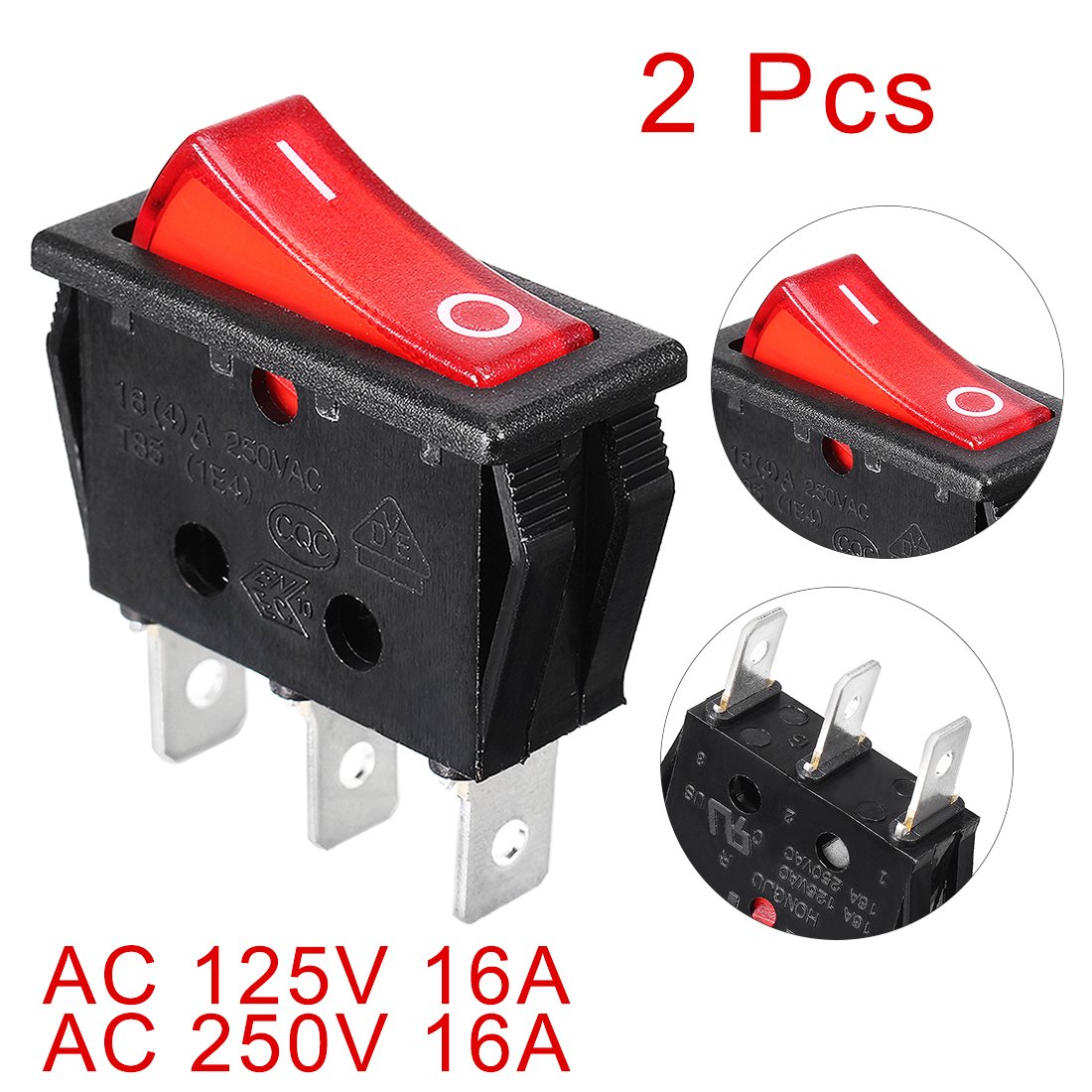 uxcell 10Pcs AC 16A/125V 16A/250V SPDT On-Off 3 Terminal 2 Position Boat Rocker Switches Black