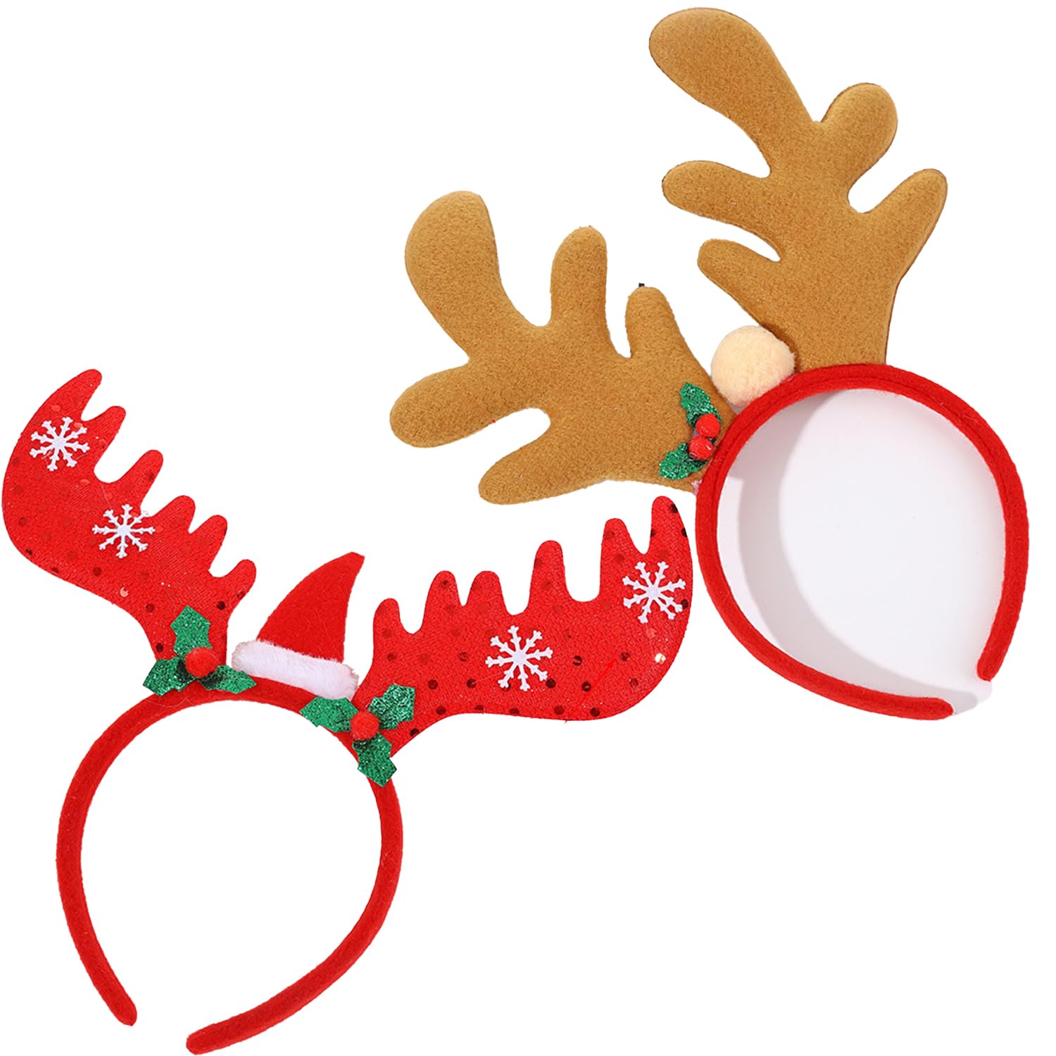 hankousi Pack of 2 Reindeer Antlers Headbands, Festive Brown & Light Red Christmas Headbands Set for Adults & Kids, Fun Christmas Hair Accessories for Christmas Party