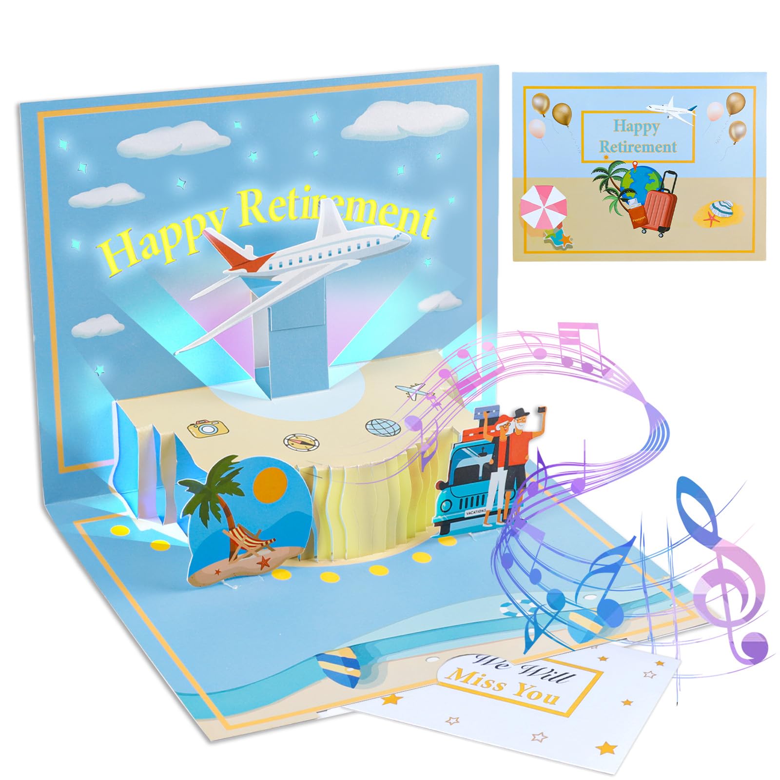 Bebester Retirement Cards - Light & Music Creative Retirement Party Decorations Gift for Men, Women & Coworkers