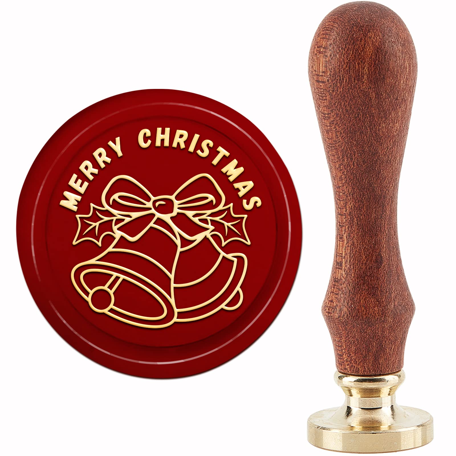 CRASPIRE Merry Christmas Wax Seal Stamp Bell Sealing Stamp X'MAS EVE Christmas tree 30mm/1.18inch Removable Brass Head Sealing Stamp with Wooden Handle for Christmas Invitations Cards Wrap