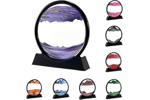 Moylie Moving Sand Art Picture 3D Dynamic Round Glass Deep Sea Sand Artistic Sandscape Flowing Sand Frame Relaxing Home Office Work Decor Desktop Art Toys (7" Purple)