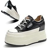 JYSGYLT Platform Sneakers For Women - (3 inch-3.5 inch )6cm Heel & 3cm Inner Lift, Comfortable Cushioned Arch Support, Non-Slip Casual Walking Shoes, Microfiber Leather Platform Shoes White Black Red Yellow