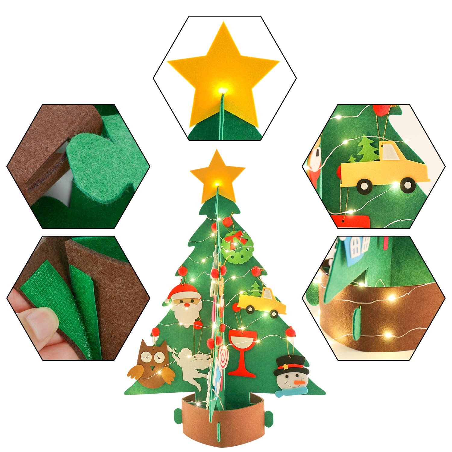Fansport 3D DIY Felt Christmas Tree Set with 26 Pcs Xmas Ornaments for Christmas Decor, Upgraded DIY Christmas Tree for Christmas Tree for Kids Xmas Decoration