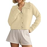 HOCANDY Womens Ruffle Collar Cardigan Sweater Button Up Open Front Fall Knit Jackets Cute Long Sleeve Button Down Cardigans