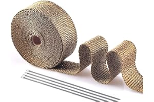 PACEWALKER Titanium Exhaust Wrap 1" x 16' Roll for Motorcycle Fiberglass Heat Shield Tape with Stainless Ties