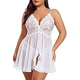 Avidlove Plus Size Lingerie for Women Sexy Lingerie Dress Lace Babydoll Lingerie V-Neck Open Front Strap Nightdress