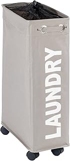 WENKO Wäschesammler Corno taupe, Wäschekorb extra schmal für kleine Nischen, Wäschetonne mit Rollen, Wäschetruhe mit Griff, 100% Polyester, Fassungsvermögen 43 L, 18,5 x 60 x 40 cm
