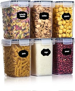 Aitsite 1.6L Vorratsdosen Set, 6 Stück Müsli Schüttdose Frischhaltedosen, BPA frei Kunststoff Vorratsdosen luftdicht,Trockenfutterbehälter, 12 Etiketten für Getreide, Mehl, Zucker usw (Schwarz)