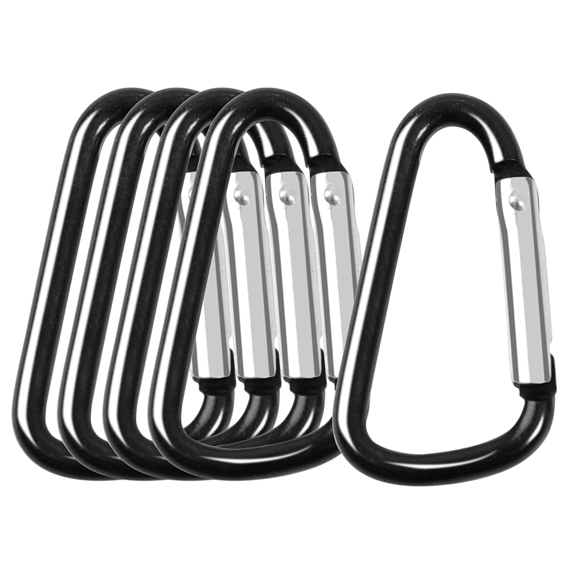 Photo 1 of uxcell 5PCS Carabiner Keychain Clip, Aluminum Spring Snap Hook D Ring Shape Clips for Hanging, Locking Key Ring for Loaded Gate Hammock Swing Outdoor Hiking Fishing Traveling, Black