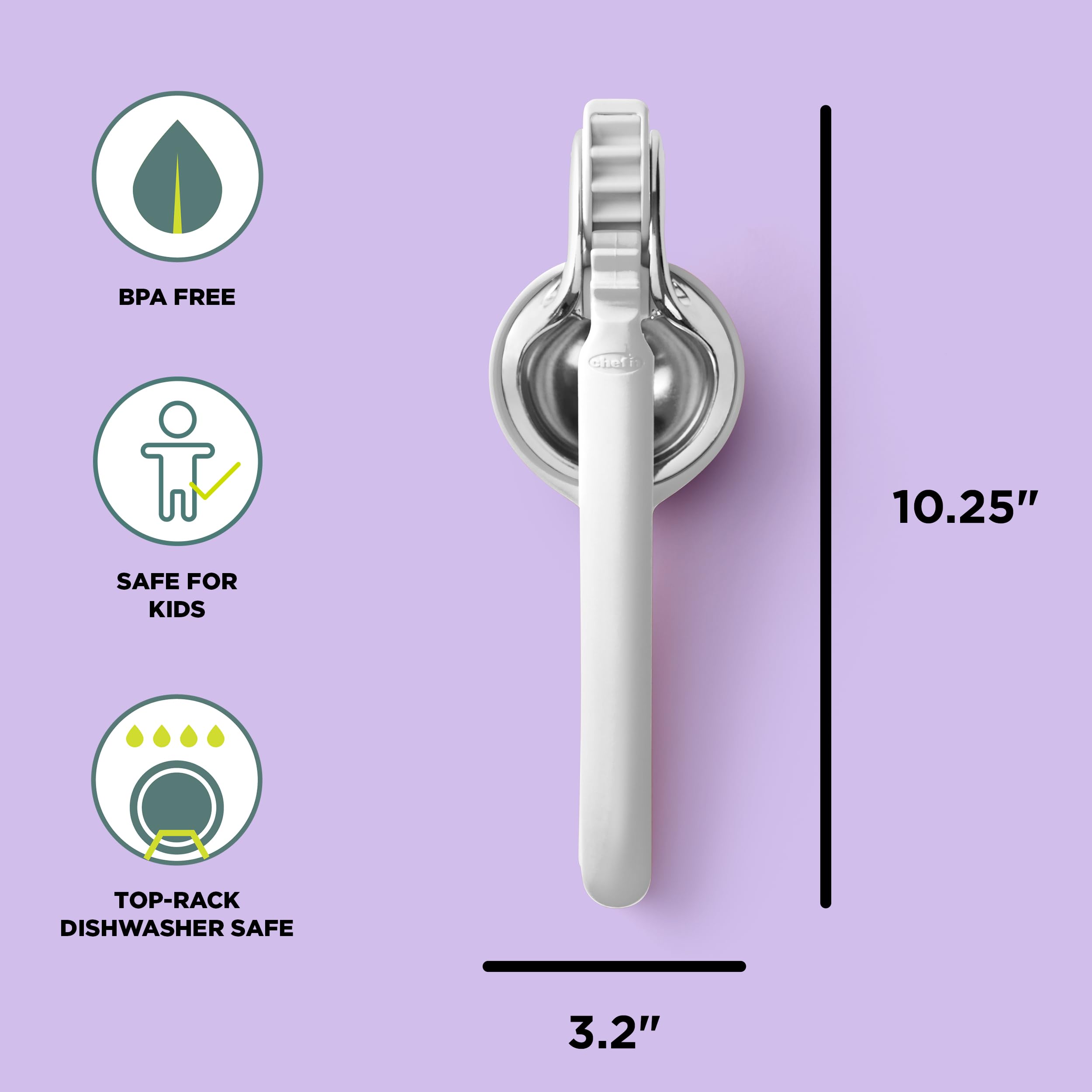 Chef'n FreshForce Lemon Squeezer Citrus Juicer, Handheld Manual Press with Dual-Gear Design for Max Juice Extraction, Durable, Baking White