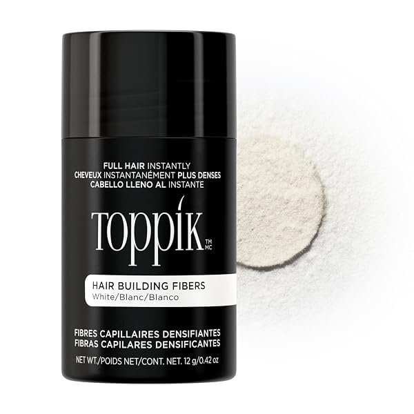 TOPPIK HAIR BUILDING FIBERS, WHITE, 12G FILL IN FINE OR THINNING HAIR, INSTANTLY THICKER, FULLER LOOKING, 9 SHADES FOR MEN & WOMEN, KERATIN PROTEIN FORMULA