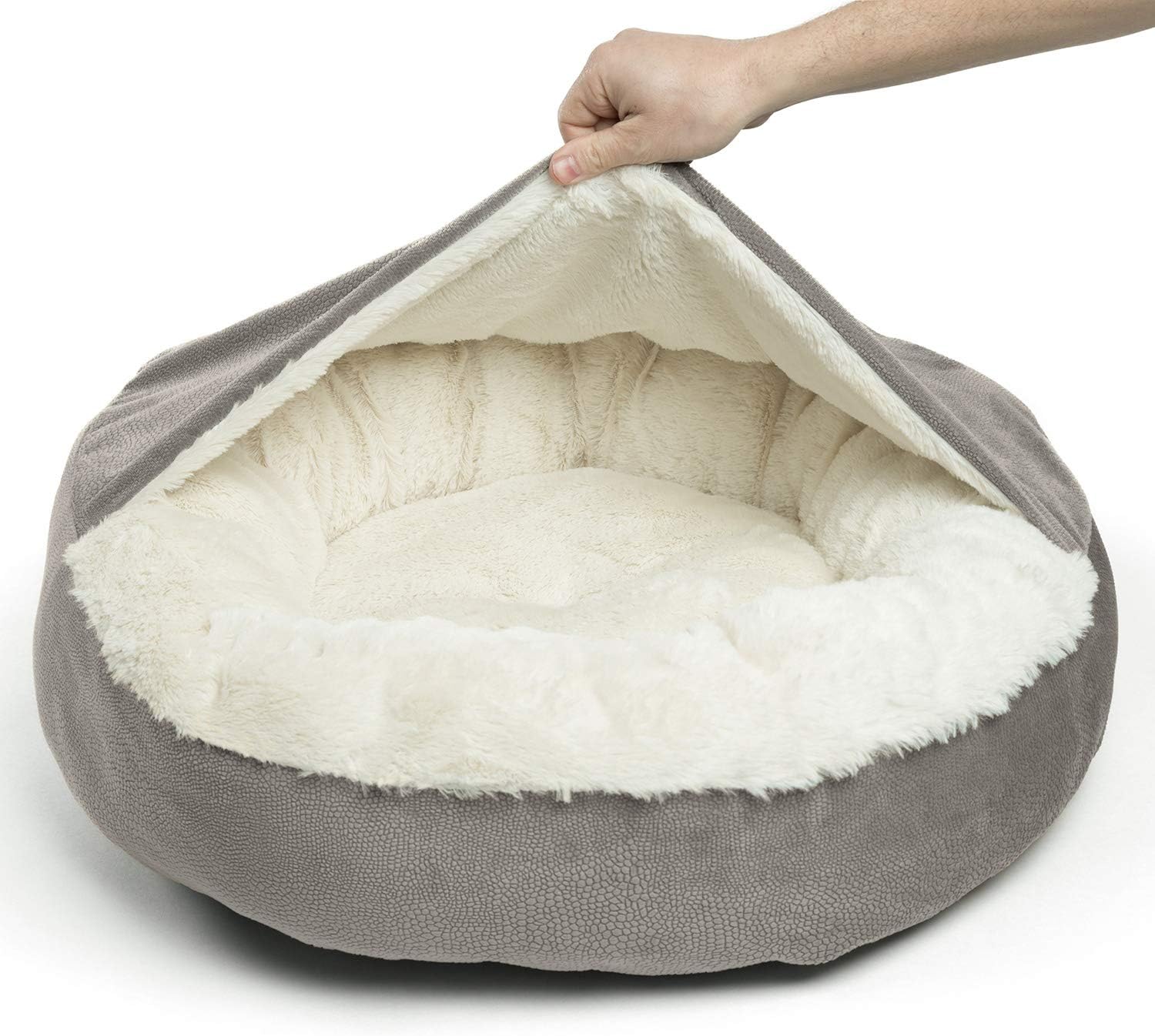 Best Friends by Sheri Cozy Cuddler Luxury Orthopedic Dog and Cat Bed with Hooded Blanket for Warmth and Security - Machine Washable, Water/Dirt Resistant Base - Standard Grey Ilan : Pet Supplies