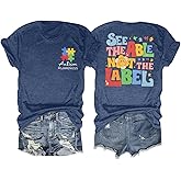 Autism Awareness Shirt Women See The Able Not The Label Autism Shirt Casual Inspirational Short Sleeve Positive Tee Tops