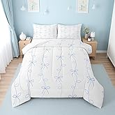 Erosebridal Blue Ribbon Bow Full Bedding Set,Blue Coquette Bowknot Comforter Set for Girls Kids,Girly Princess Bowtie Quilt,Cute Bows Kawaii Bedroom Room Decor,2 Pillowcases Ultra Soft
