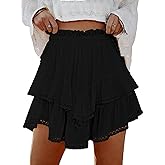 Lepunuo Boho Shorts for Women High Waisted Ruffle Tiered Flowy Skirts with Shorts Underneath Western Skorts