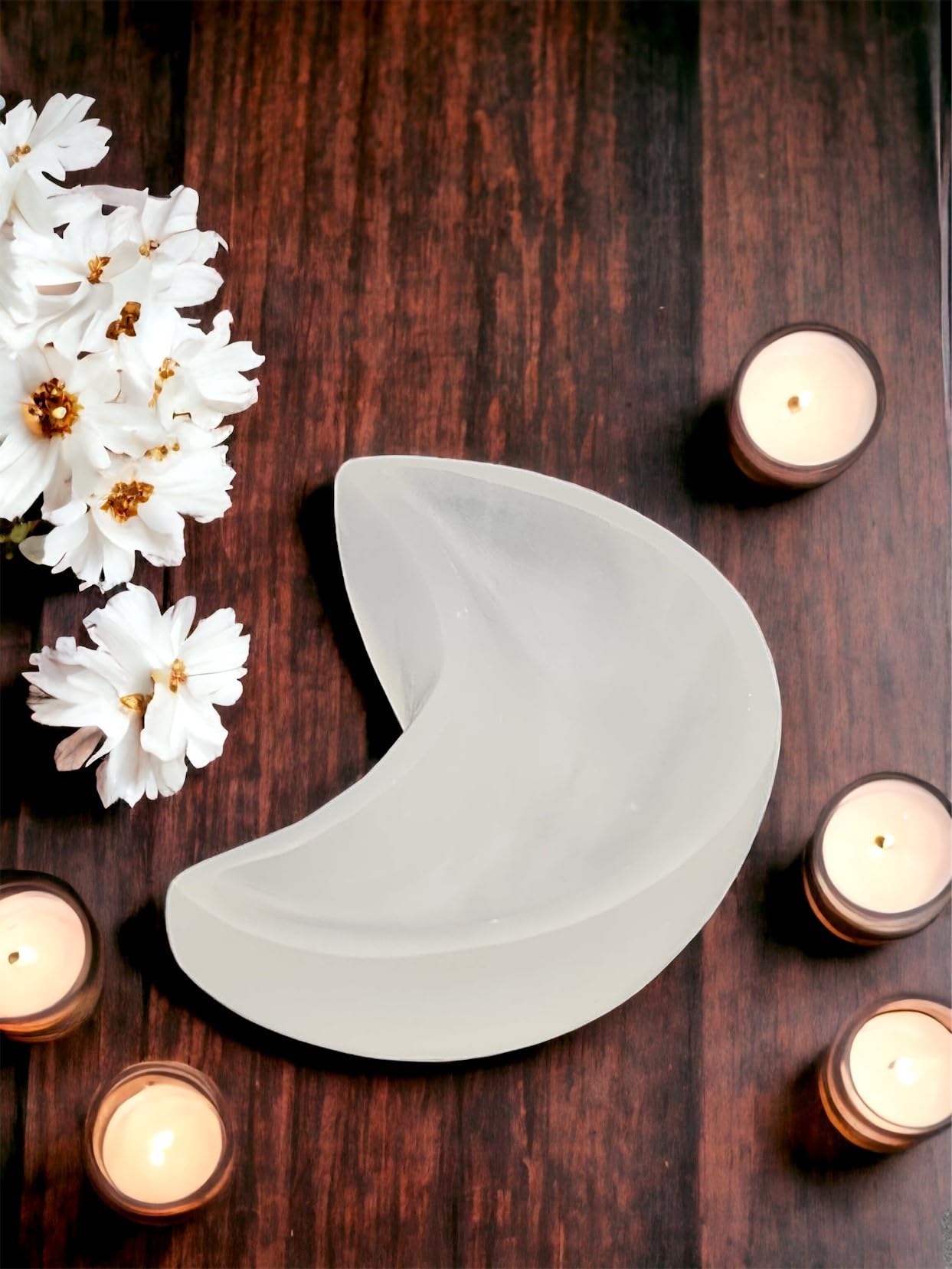4All Selenite Bowls for Crystals Multi Shaped Healing Crystal (Moon Bowl)