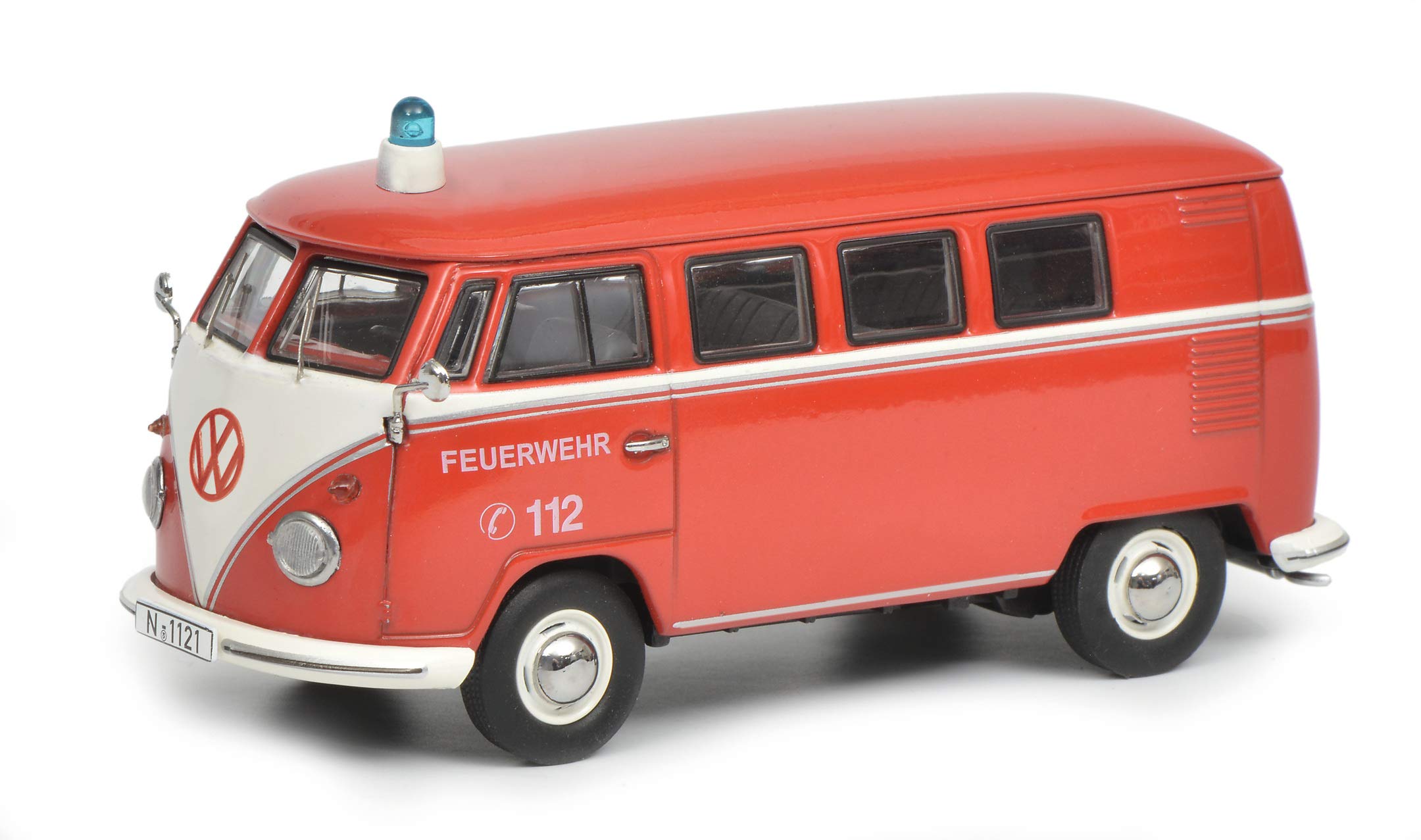 Schuco 450368800 VW T1 Bus Fire Brigade with Blue Light Model Car 1:43 White/Red