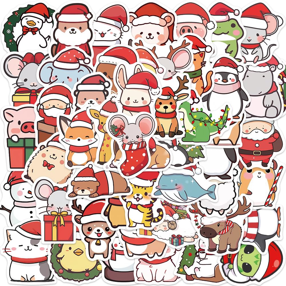 LZLPACKING 50pcs Christmas Animal Graffiti Stickers, Personalized Decoration for Guitar, Notebook and Suitcase, DIY Waterproof Stickers