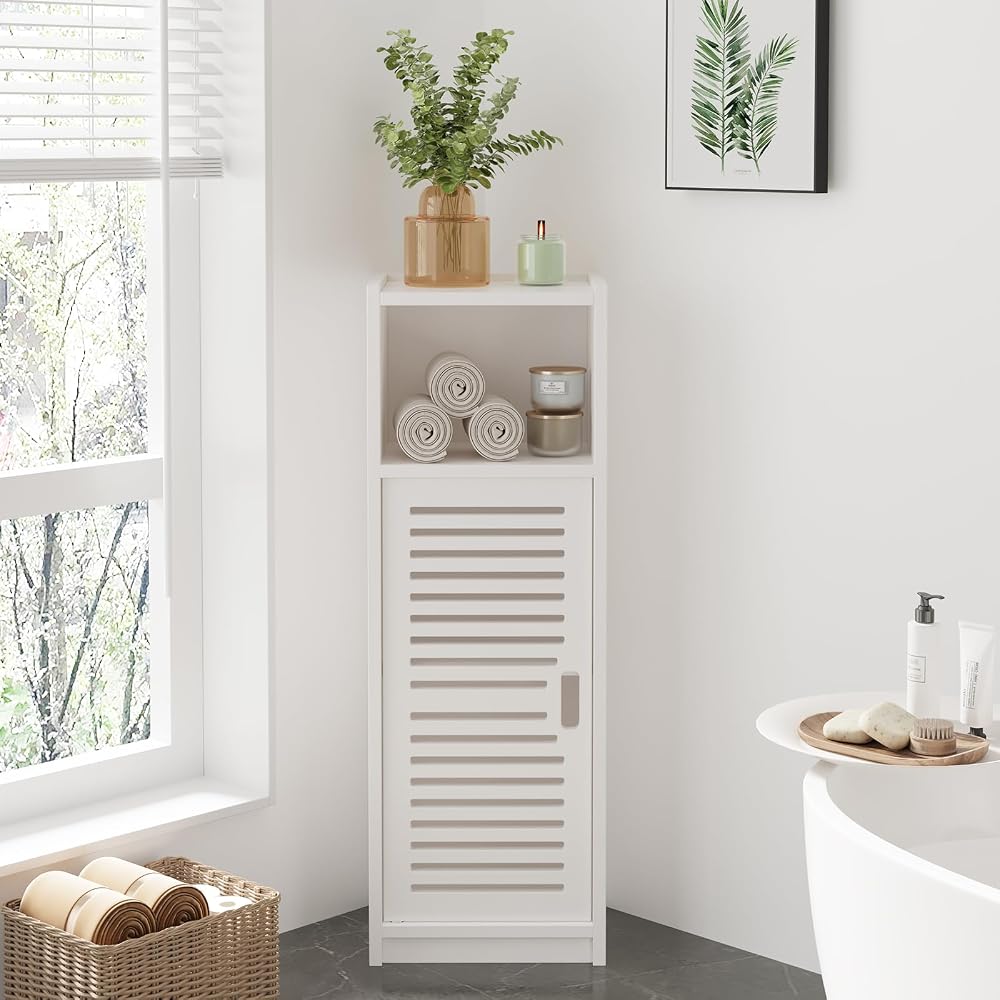 Dripex 3 Tier Bathroom Floor Cabinet White Storage with Door 80x22x25cm