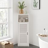 Dripex 3 Tier Bathroom Floor Cabinet White Storage with Door 80x22x25cm