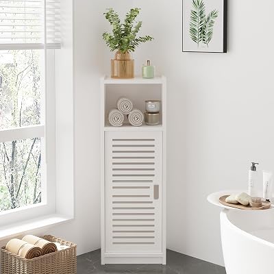 Dripex 3 Tier Bathroom Floor Cabinet White Storage with Door 80x22x25cm