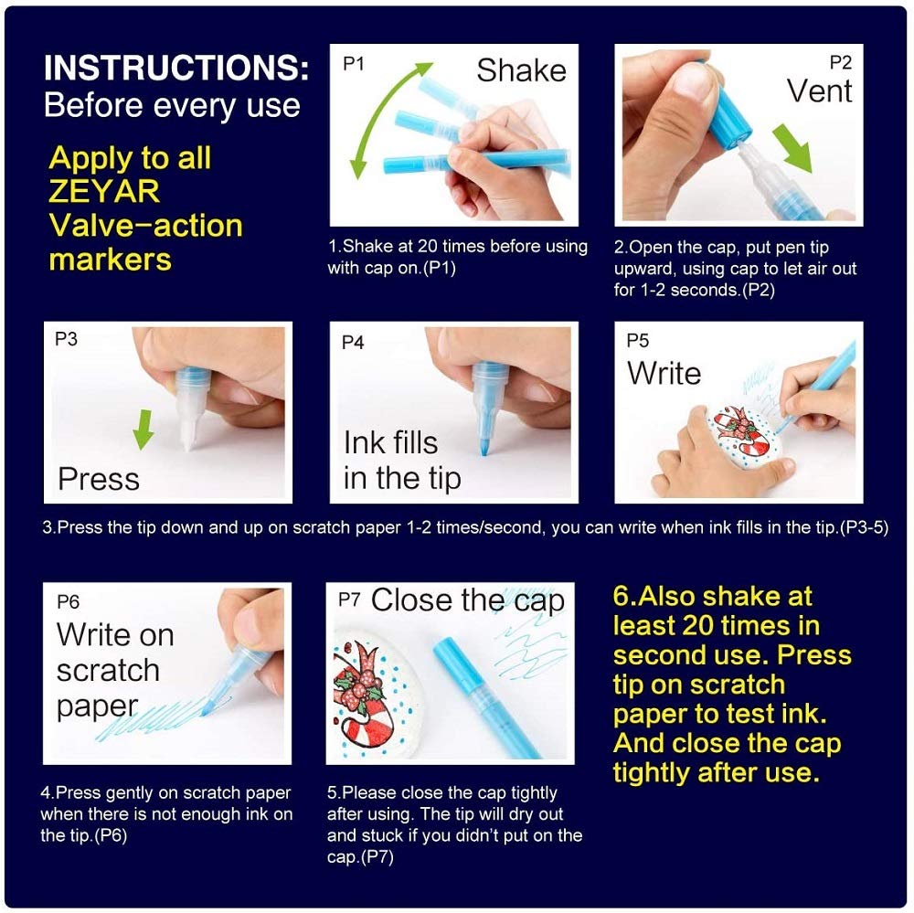 ZEYAR Acrylic Paint Pens, Extra Fine Point, AP Certified, 12 Colors, Water Based, Permanent & Waterproof Ink, Works on Rock, Wood, Glass, Metal, Ceramic and Non porous Surfaces (12 Colors)