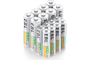 EBL 16 Sets AA AAA Batteries Combo with 8PCS AA 2300mAh & 8-Pack AAA 800mAh Rechargeable Batteries