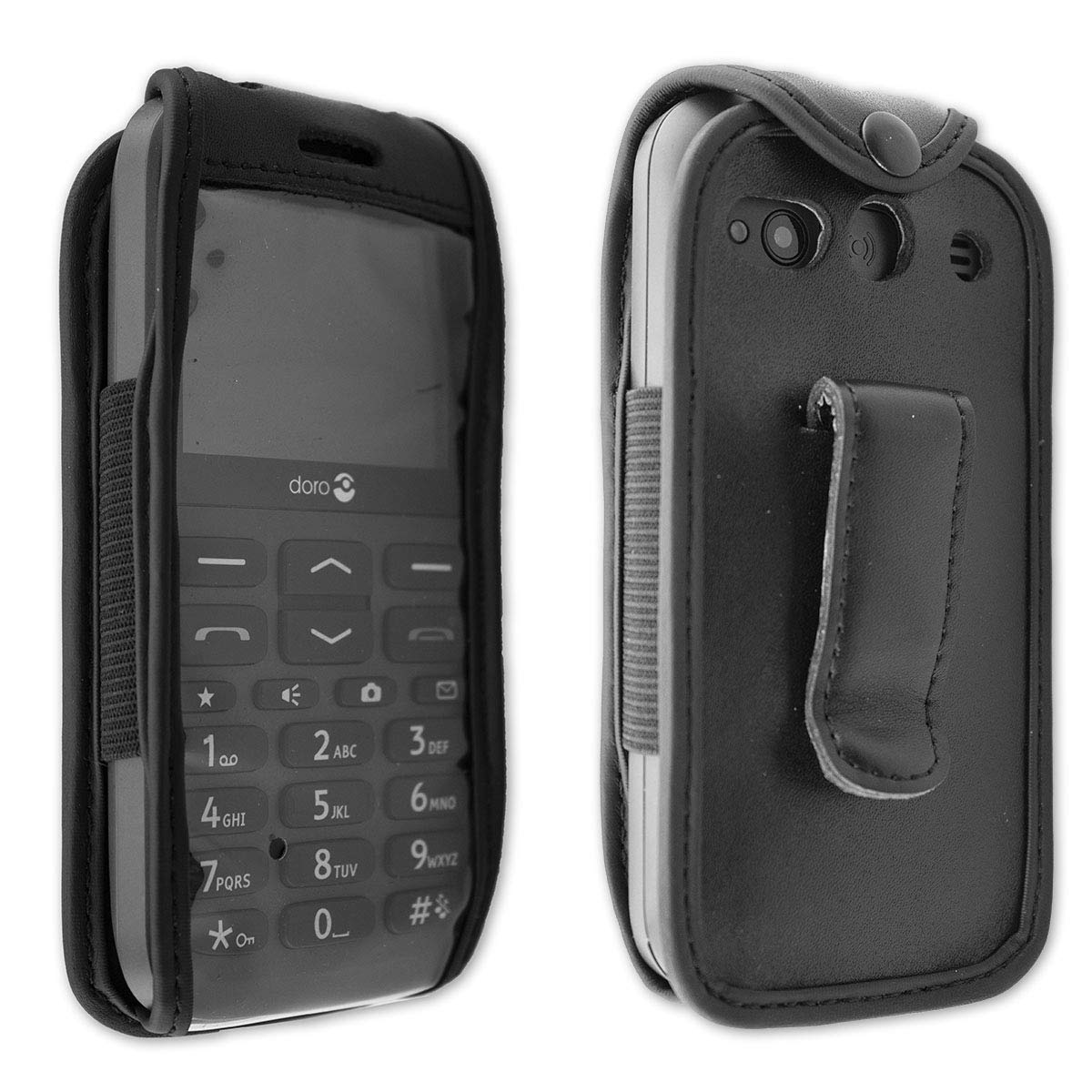 caseroxx Leather-Case with belt clip compatible with Doro 1370/1372 made from genuine leather, Pouch with belt clip and viewing window in black